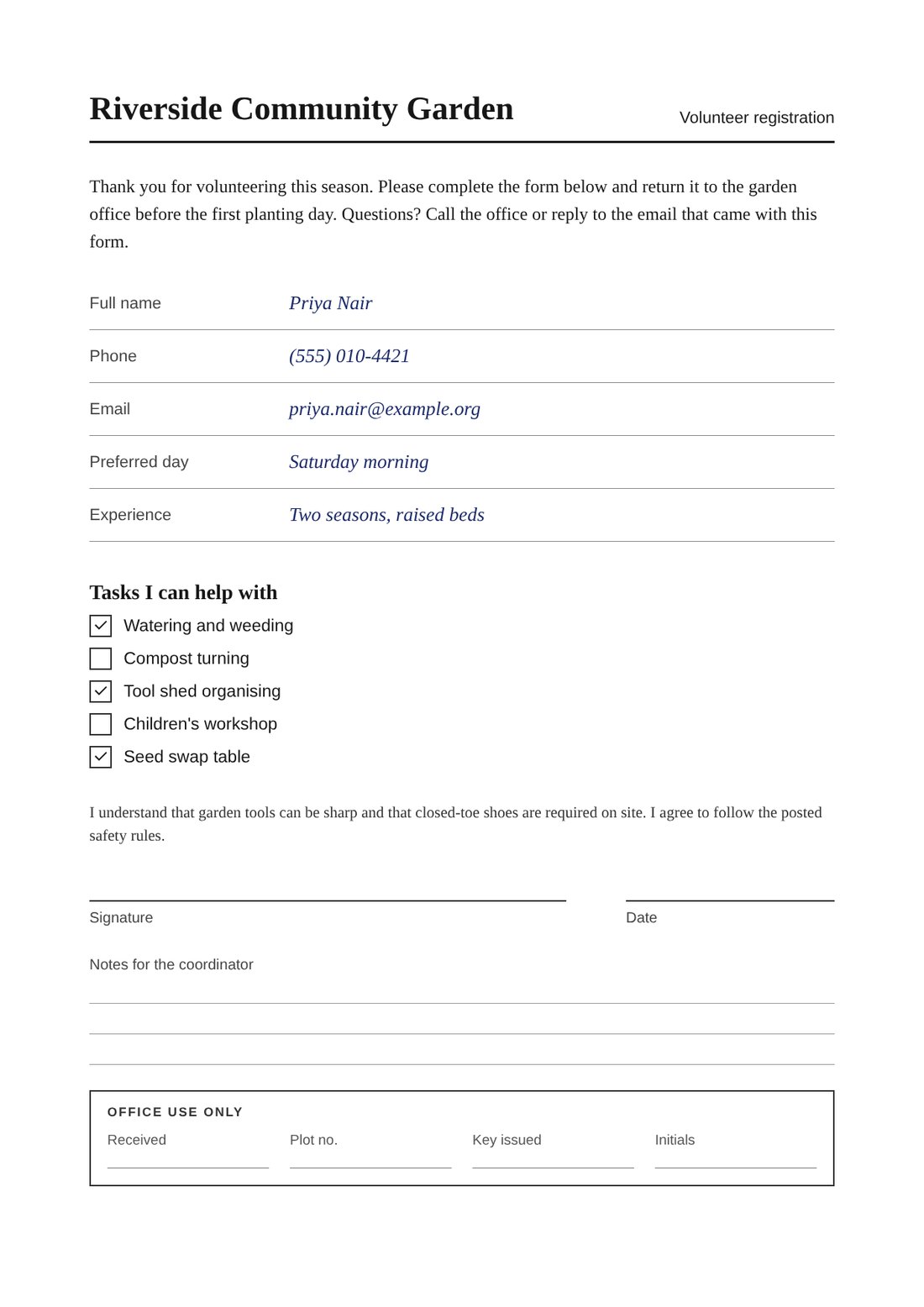 The sample form as a clean digital PDF